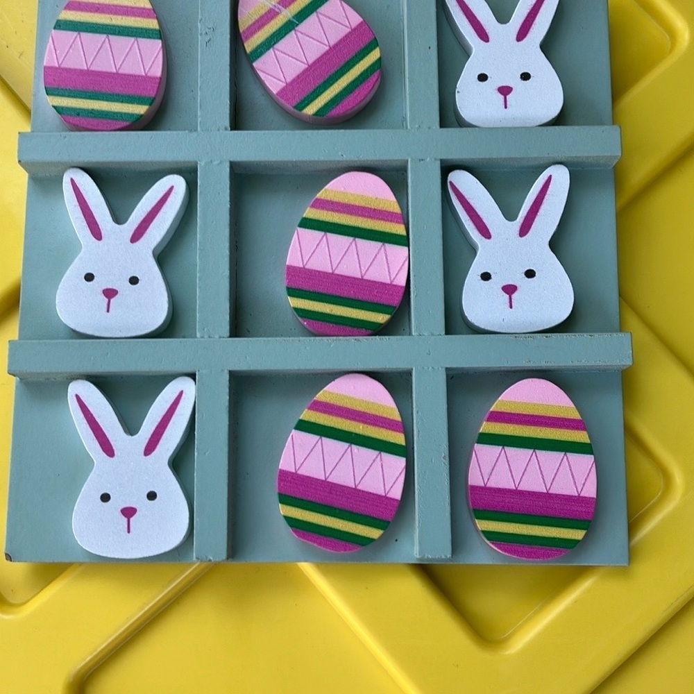 Wooden Tic-Tac-Toe Game with Bunny and Egg Pieces